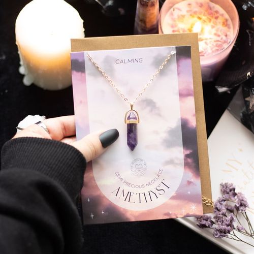 Calming - Amethyst Crystal Necklace Card