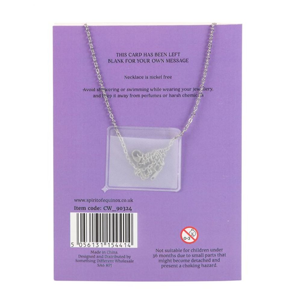 Calming - Amethyst Crystal Moon Necklace on Greeting Card