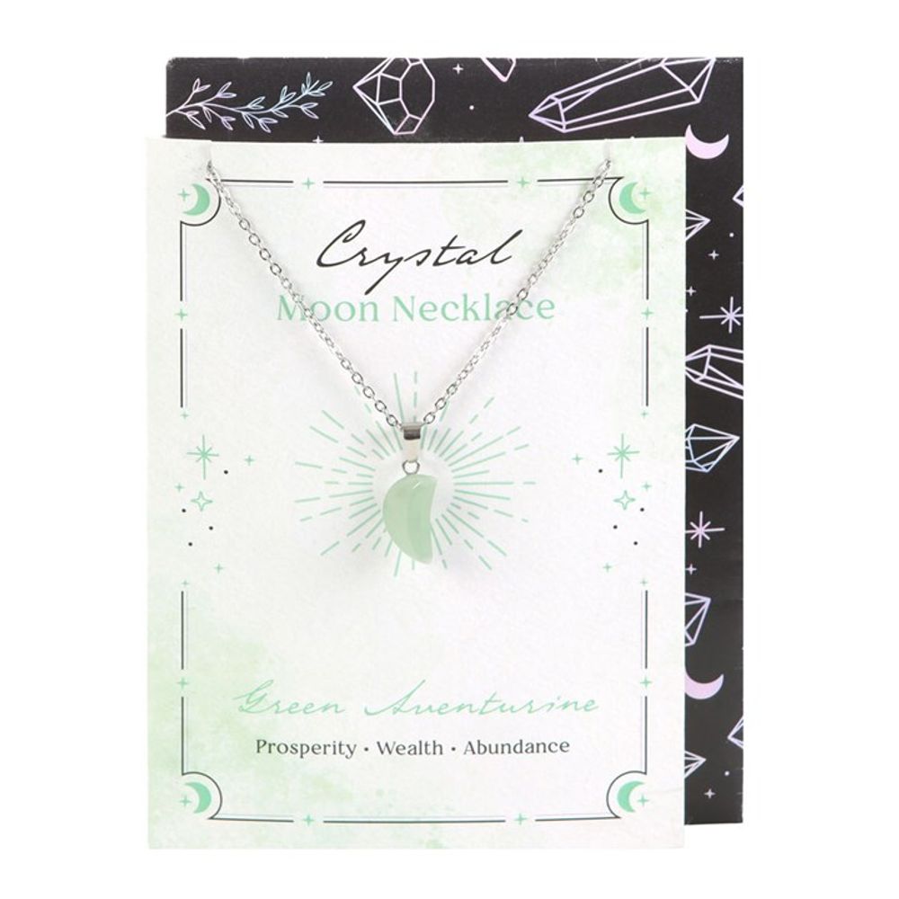 Abundance - Green Aventurine Crystal Moon Necklace on Greeting Card