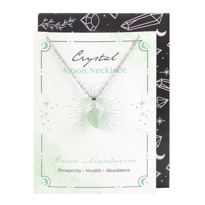 Abundance - Green Aventurine Crystal Moon Necklace on Greeting Card