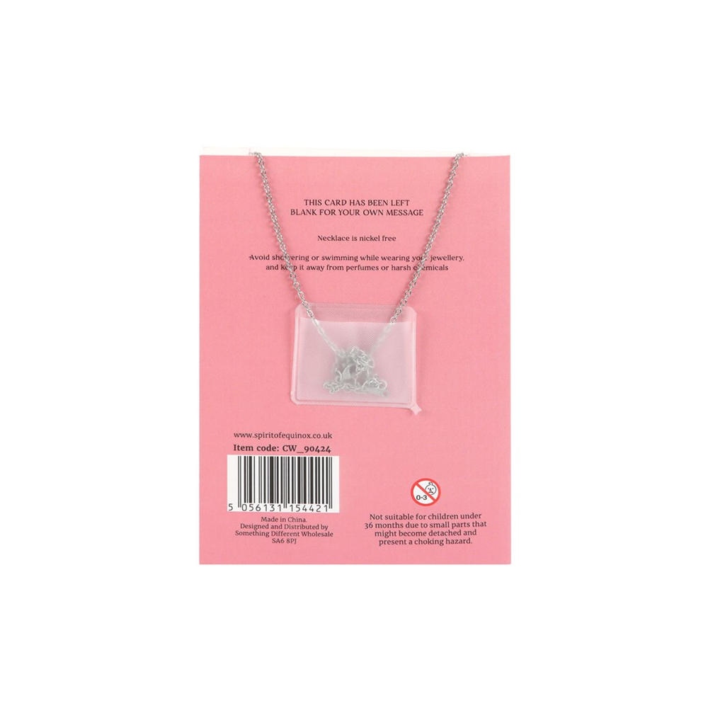 Love - Rose Quartz Crystal Moon Necklace on Greeting Card