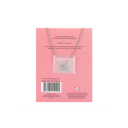 Love - Rose Quartz Crystal Moon Necklace on Greeting Card